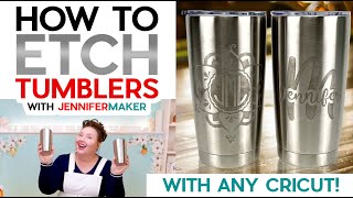 How to Etch Metal at Home DIY Stainless Steel Tumbler with a Cricut Stencil [upl. by Enyala]