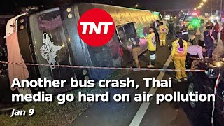 Another bus crash injures six Thai media go hard on air pollution  Jan 9 [upl. by Atikel]