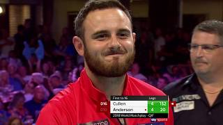 NINEDARTER 170 AND FLYGATE Anderson v Cullen  2018 World Matchplay [upl. by Naryt]