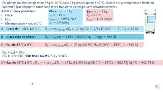 Chaleur specifique et latente  Exemple mélange glace et eau [upl. by Erdied]