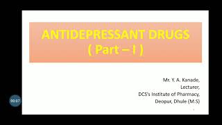 ANTIDEPRESSANT DRUGS  Part  I [upl. by Tychonn80]