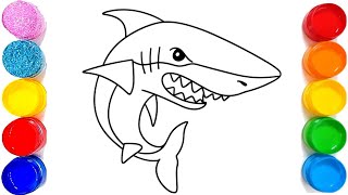 How to draw a Shark Easy  Step by step Shark drawingpainting and coloring for kids toddlers [upl. by Idola]