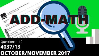 Olevel Add Math October November 2017 Paper 13 402713 [upl. by Destinee]