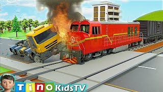 Tow Truck and Mini Excavator Truck for Kids  Railroad Crossing Construction [upl. by Fulton486]