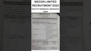 MECON LIMITED RECRUITMENT 2023 [upl. by Goran]