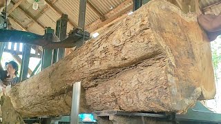 the form of an old teak tree trunk full of beautiful fibers in a sawmill [upl. by Atteynad]