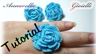 Tutorial  Orecchini roselline uncinetto al lobo e anello [upl. by Nnyliram]