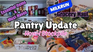 NEW PANTRY TOUR  HOW DO I STOCKPILE  MILKRUN GROCERY HAUL HOMEMAKING WITH HAMPTON NOTE [upl. by Sakmar522]