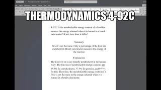 Thermodynamics 492C Is the metabolizable energy content of a food the same as the energy released [upl. by Erich]