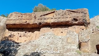 Necropoli etrusca di Norchia gli altari e le doppie vasche rituali le quotpestarolequot degli STOLTI [upl. by Camila]