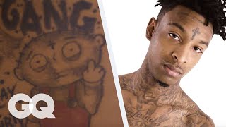 21 Savage Breaks Down His Tattoos  GQ [upl. by Teryl]