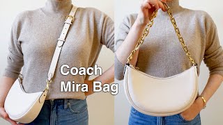 Coach Mira Shoulder Bag with Chain Strap in Chalk Full Review Mod Shots amp What Fits in My Bag [upl. by Roberson474]