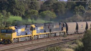 Triple quot92 Classquot locomotives with Pacific National Australian Coal Train  Hunter Valley NSW [upl. by Ecnerol]