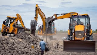 Together 2 JCB 3DX vs JCB 145 Excavator Finish Pipeline installation work quickly  Jcb vs Jcb [upl. by Aicercal]