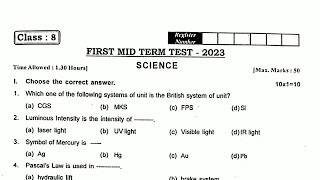 8th science First midterm exam question paper 2024 [upl. by Esdnil]