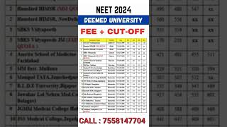 NEET 2024 deemed University fees and cutoff 2023 neet mbbscutoff deemeduniversityfees [upl. by Kayley759]