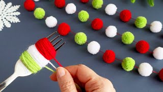 🎄💥 ГИРЛЯНДА из остатков пряжи 💥 Pom Pom Garland 🎄 Christmas Craft Ideas [upl. by Niarda921]