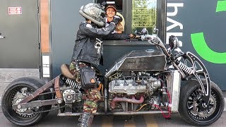 Самодельный мотоцикл с v8 quotGangRenaquot Испытания в городе Custom bike with v8 Серия 7 [upl. by Stalk]