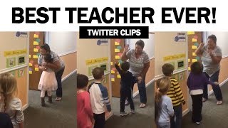 Teacher greeting her students with special handshakes amp hugs before class  Shorts [upl. by Felice]