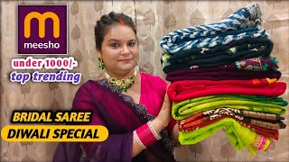 Latest Designer MEESHO SAREE haul  Wedding amp Diwali special saree haul [upl. by Medlin]