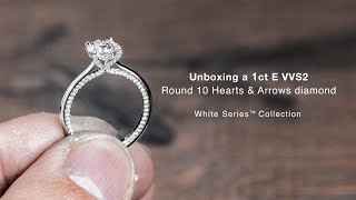 Unboxing a 1 carat Round 10 Hearts amp Arrows 111 faceted Diamond Engagement Ring [upl. by Anirret21]