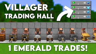 Minecraft 120 Easy VILLAGER Trading Hall  ALL TRADES 1 EMERALD [upl. by Airamana]