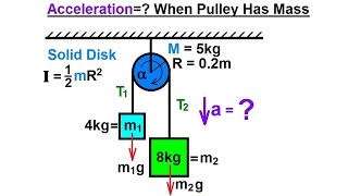 Physics 131 Moment of Inertia Application 10 of 11 Acceleration When Pulley Has Mass [upl. by Nerraj]