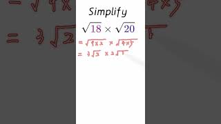 √18×√20 simplify maths howtosolvemathspuzzles learningmathematics [upl. by Linder605]