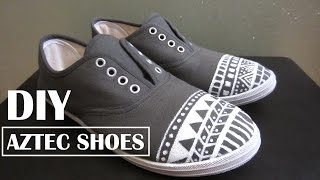 DIY AztecTribal Shoes  How to Customize Shoes with Acrylic Paint [upl. by Ajtak]