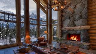 Cozy Ambience  Winter House  Crackling Fire amp Snow Falling  ASMR [upl. by Farika247]