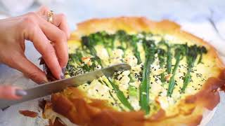 Tenderstem® broccoli yoghurt and feta filo tart by Georgina Hayden [upl. by Bilow844]