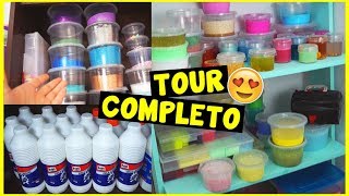 TOUR PELO MEU CANTINHO DE SLIMES MOSTRANDO SLIMES E TODO MEU MATERIAL PARA FAZER SLIME [upl. by Hnamik]