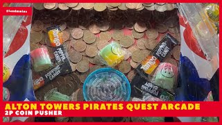 2p Coin Pusher Super Sonic  Winning Burger and Fries Prizes Pirates Quest Arcade Alton Towers [upl. by Threlkeld]