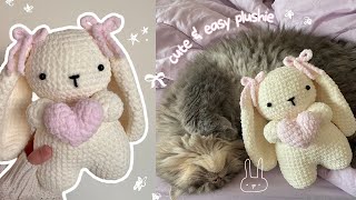 how to crochet a cute bunny holding a heart  amigurumi tutorial no magic ring  free pattern [upl. by Bocoj155]