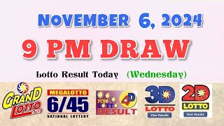 Lotto Result Today 9pm draw November 6 2024 655 645 4D Swertres Ez2 PCSO [upl. by Hanaj808]