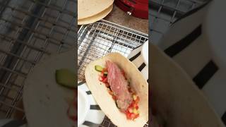 Great food from 🇲🇽  Tacos with beef ribeye steak tomatoes cucumber pepper onion and bbq [upl. by Nialb]