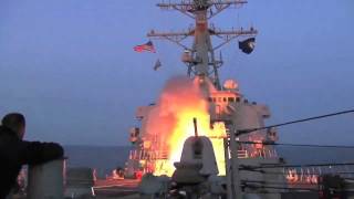 US Navy Destroyer launches Tomahawk cruise missiles [upl. by Akenaj]