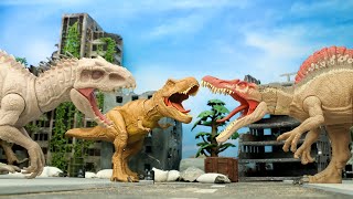 Indominus Rex and TRex Vs Spinosarus 🦖 Battle of giant dinosaurs with an army of evil soldiers [upl. by Masry636]