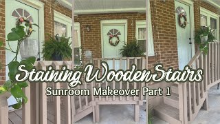 Sunroom Makeover Part 1  Staining Stairs  Wood Cleaner Prep [upl. by Malarkey]