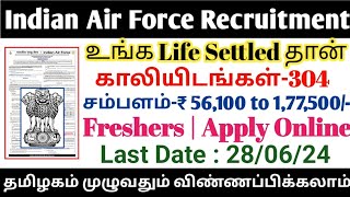 🎯304 Vacancies 🔥Indian Air Force Recruitment  Salary56100  Freshers AFCAT Government JobTAMIL [upl. by Ellicul]