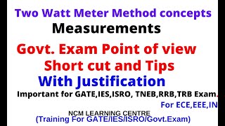 Two Watt Meter Method concept  3 phase power measurement  Govt Exam approach  Short cut points [upl. by Yatnoj]