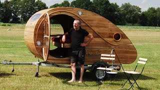 Maschinenbauingenieur Anno 58 baut 350kg Teardrop Wohnwagen komplett aus Holz Bausatz ab 4798 € [upl. by Gladwin761]