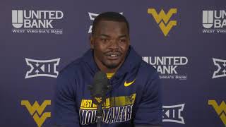 BlueGoldNewscom WVU Football Leddie Brown Kansas Postgame 101720 [upl. by Aysan]