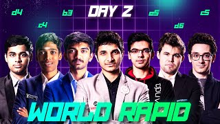 WORLD RAPID AND BLITZ DAY 2  CARLSEN VIDIT PRAGG GUKESH ARJUN NIHAL ANISH IN ACTION [upl. by Emlyn869]