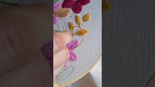 Hand embroidery leaf 🍂 shorts handembroidery leafembriodery embroideryforbeginners [upl. by Euqinehs]