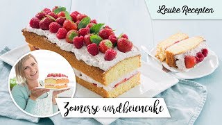 Zomerse aardbeiencake  LeukeReceptennl [upl. by Sharp]