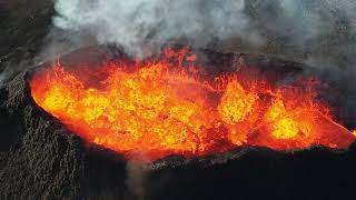 Drone approaches the boiling volcano and zooms into the lava pot Iceland 170723 Flight 2 [upl. by Dorehs]