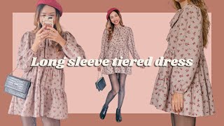 DIY Long sleeve tiered dress with round neck amp front tie  Step by step sewing tutorial [upl. by Annaeiluj]