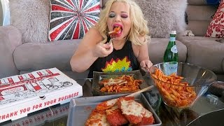 CHICKEN PARMESAN  PIZZA ITALIAN MUKBANG  HAVE DINNER WITH ME [upl. by Adnil564]