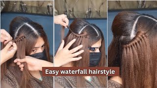 SUPER EASY KNOT WATERFALL BRAID HAIR STYLE TUTORIAL [upl. by Kerekes]